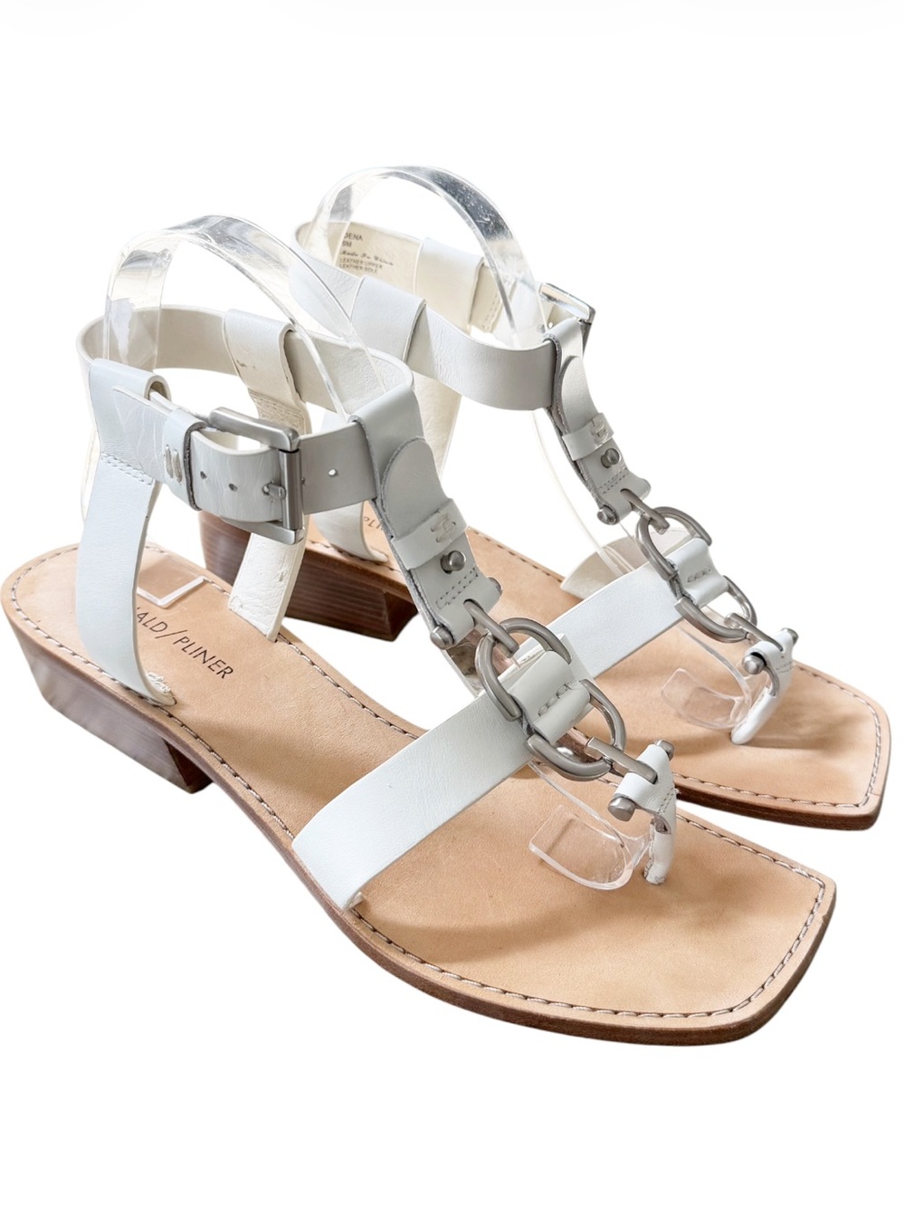 Donald Pliner Dena White Leather Block Heel Sandals Size 9